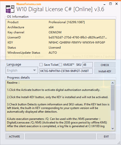 W10 Digital License C# 