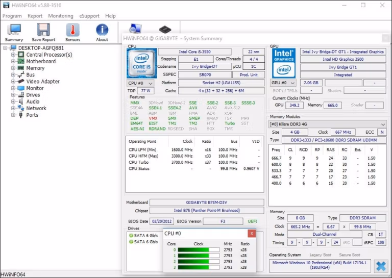 HWiNFO64 Window
