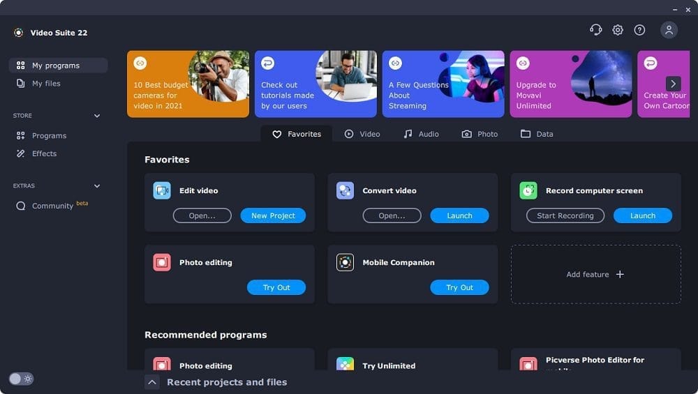 Movavi Video Suite 2022 Main Screen