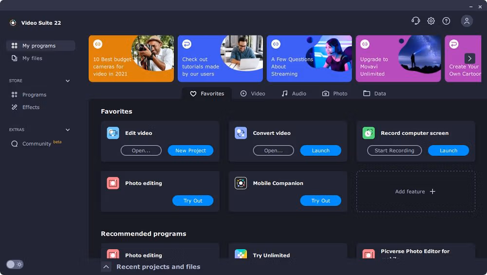 Movavi Video Suite 2022 Main Screen