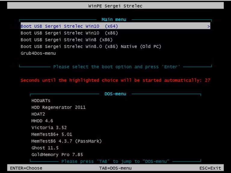 WinPE 10-8 Sergei Strelec Screenshot Main Menu
