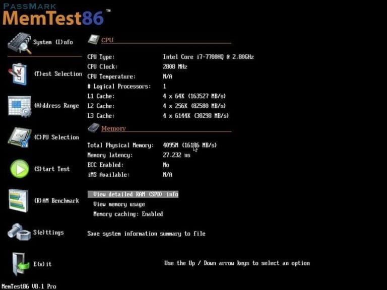 memtest86 main menu
