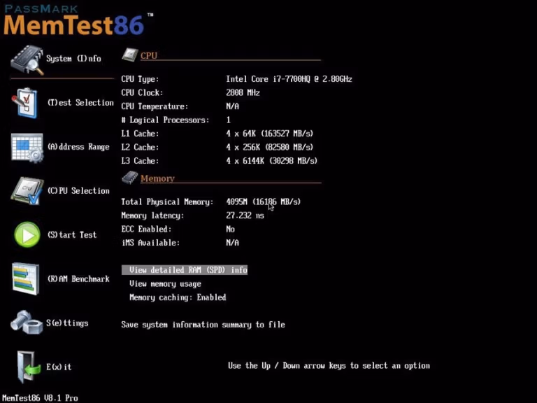 memtest86 main menu