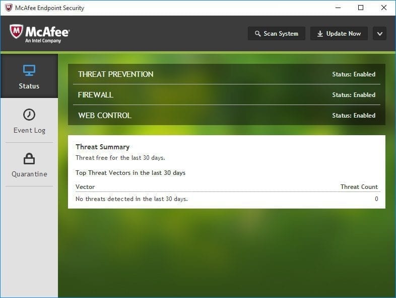 McAfee Endpoint Security Screenshot