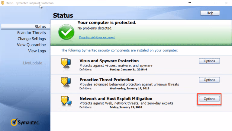 Symantec Endpoint Protection Screenshot
