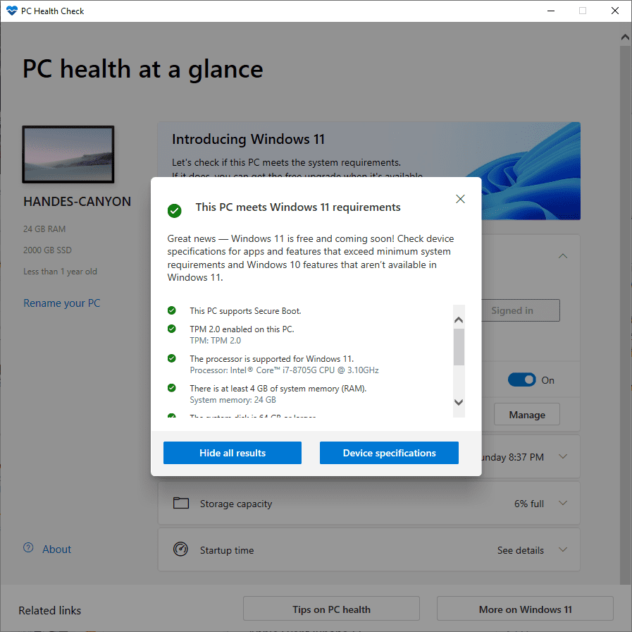 ผลลัพธ์การเช็คความเข้ากันได้กับ Windows 11 ผลลัพธ์การเช็คความเข้ากันได้กับ Windows 11