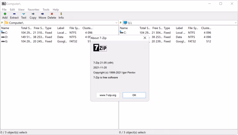 7-zip screenshot on windows 11