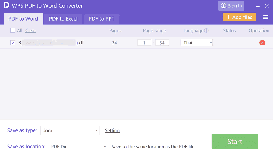 WPS PDF to Word Converter Screenshot 2