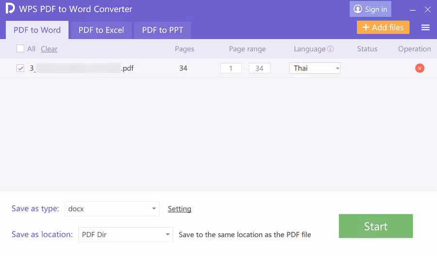 WPS PDF to Word Converter Screenshot 2