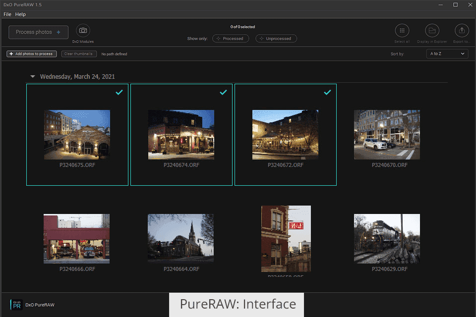 DxO PureRAW interface