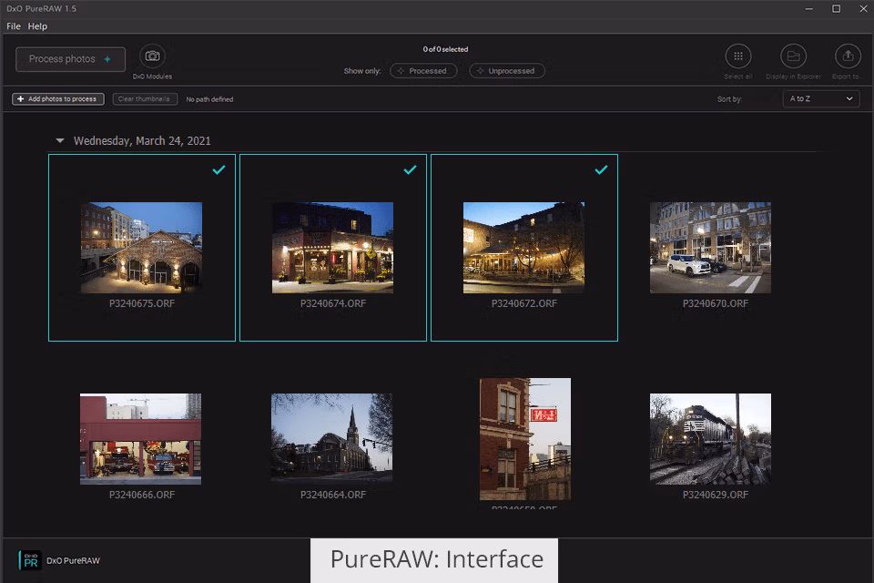 DxO PureRAW interface
