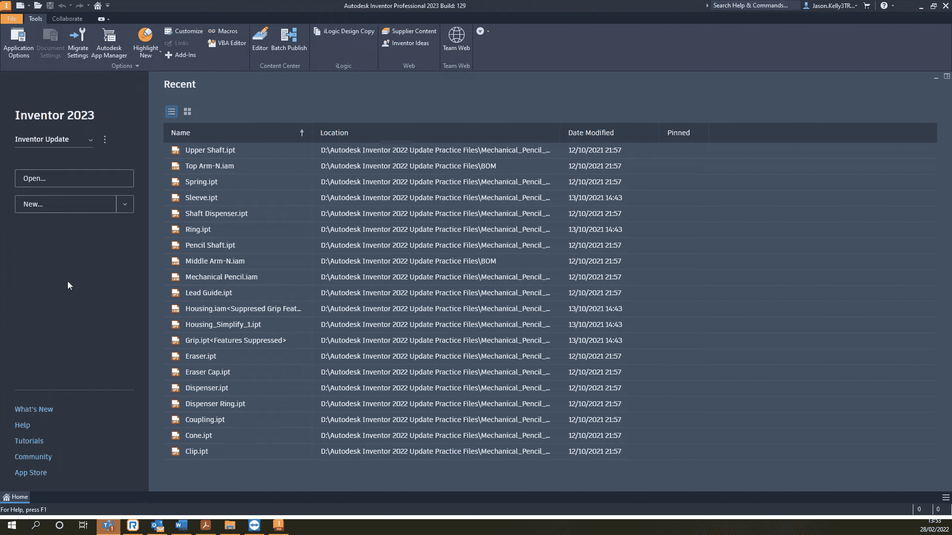 Autodesk Inventor Pro 2023 Home interface