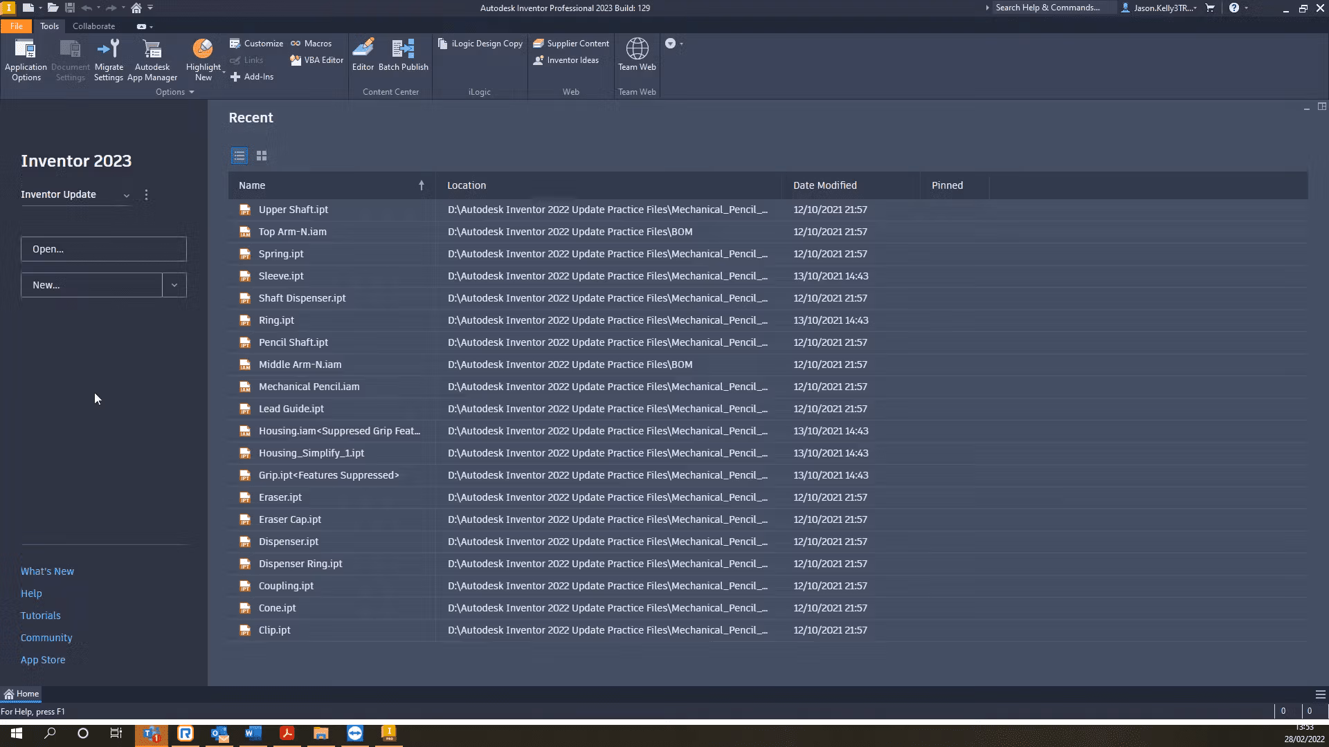Autodesk Inventor Pro 2023 Home interface