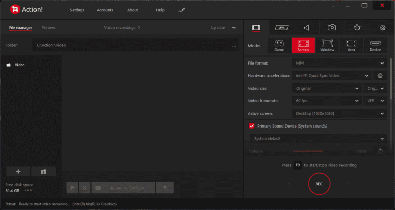 Mirillis Action Screenshot