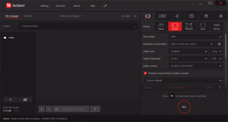 Mirillis Action Screenshot