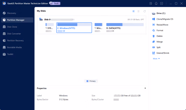 EaseUS Partition Master 18 Screenshot