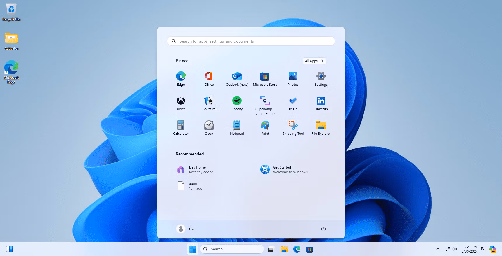 windows 11 home start menu
