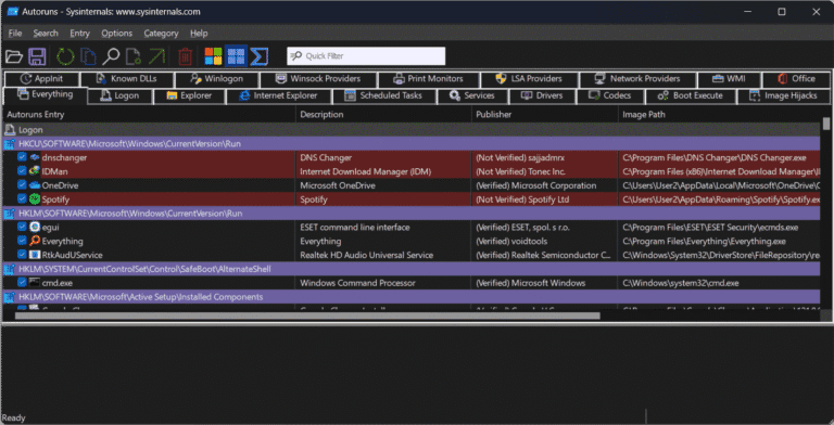 Sysinternals Suite Autoruns