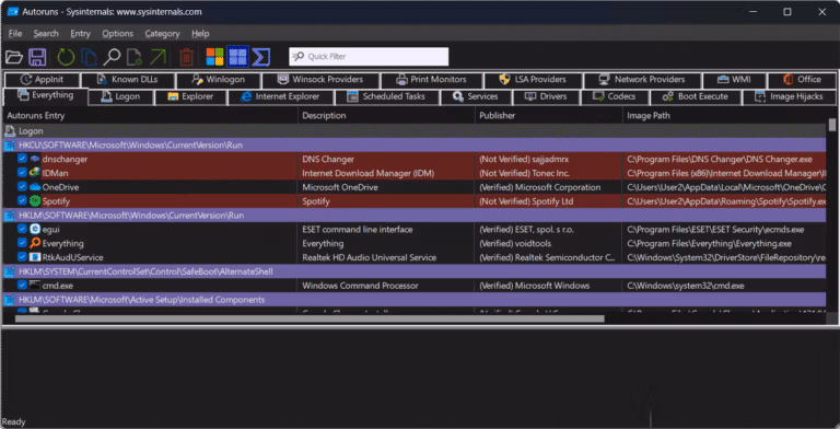 Sysinternals Suite Autoruns