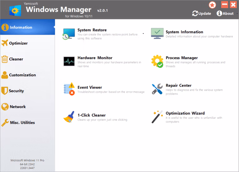 Windows Manager Main window