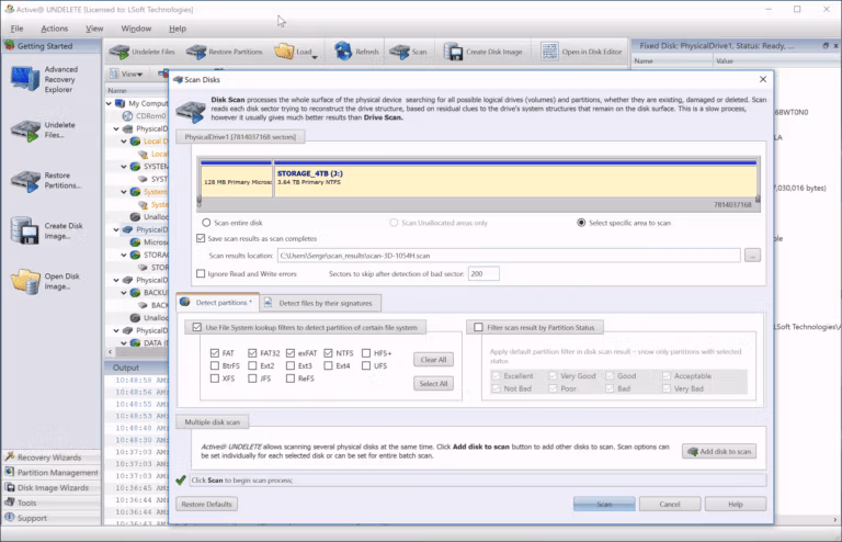Disk Scan Screen