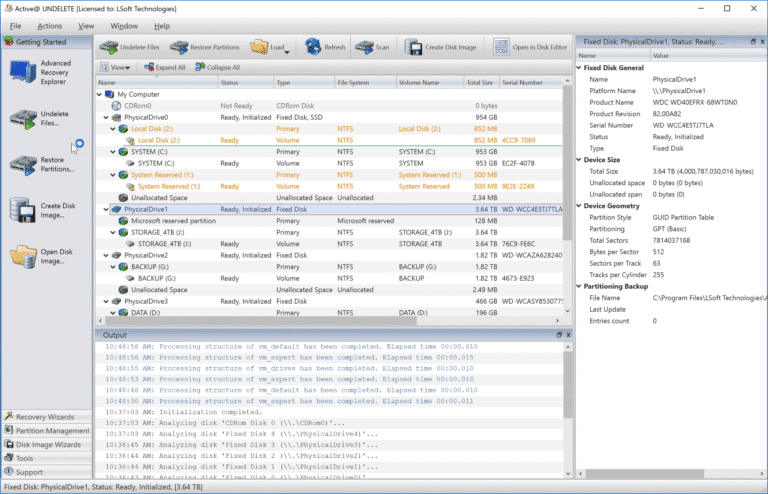 Active@ UNDELETE main screen