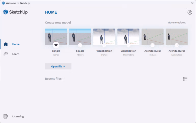 SketchUp 2025 Home Screen