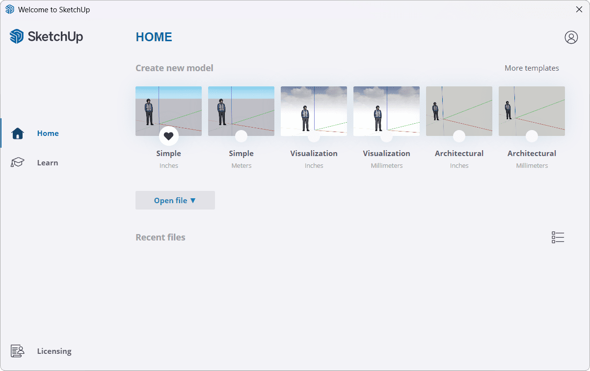 SketchUp 2025 Home Screen