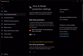 Turn off real-time protection