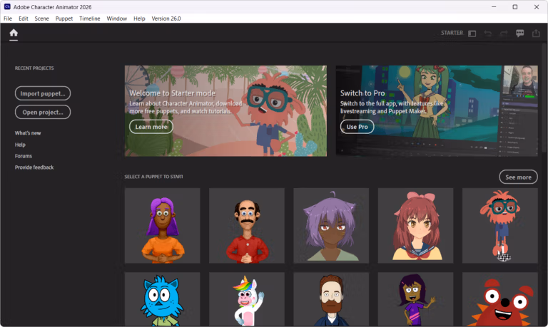 Adobe Character Animator 2026 screenshot