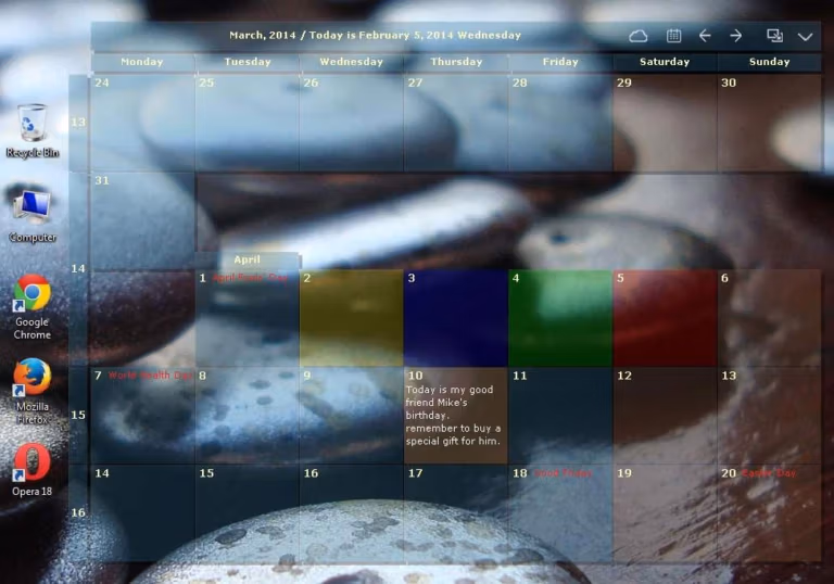 Desktop Calendar Screenshot