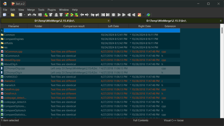 WinMerge folder comparison