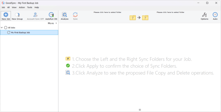 GoodSync synchronization interface