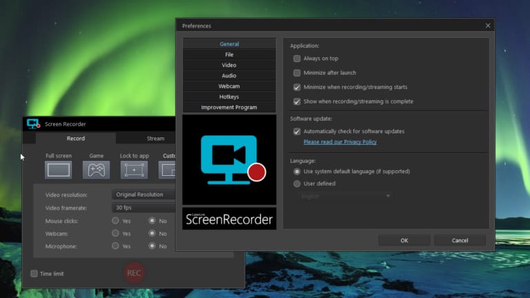 Screen Recorder settings