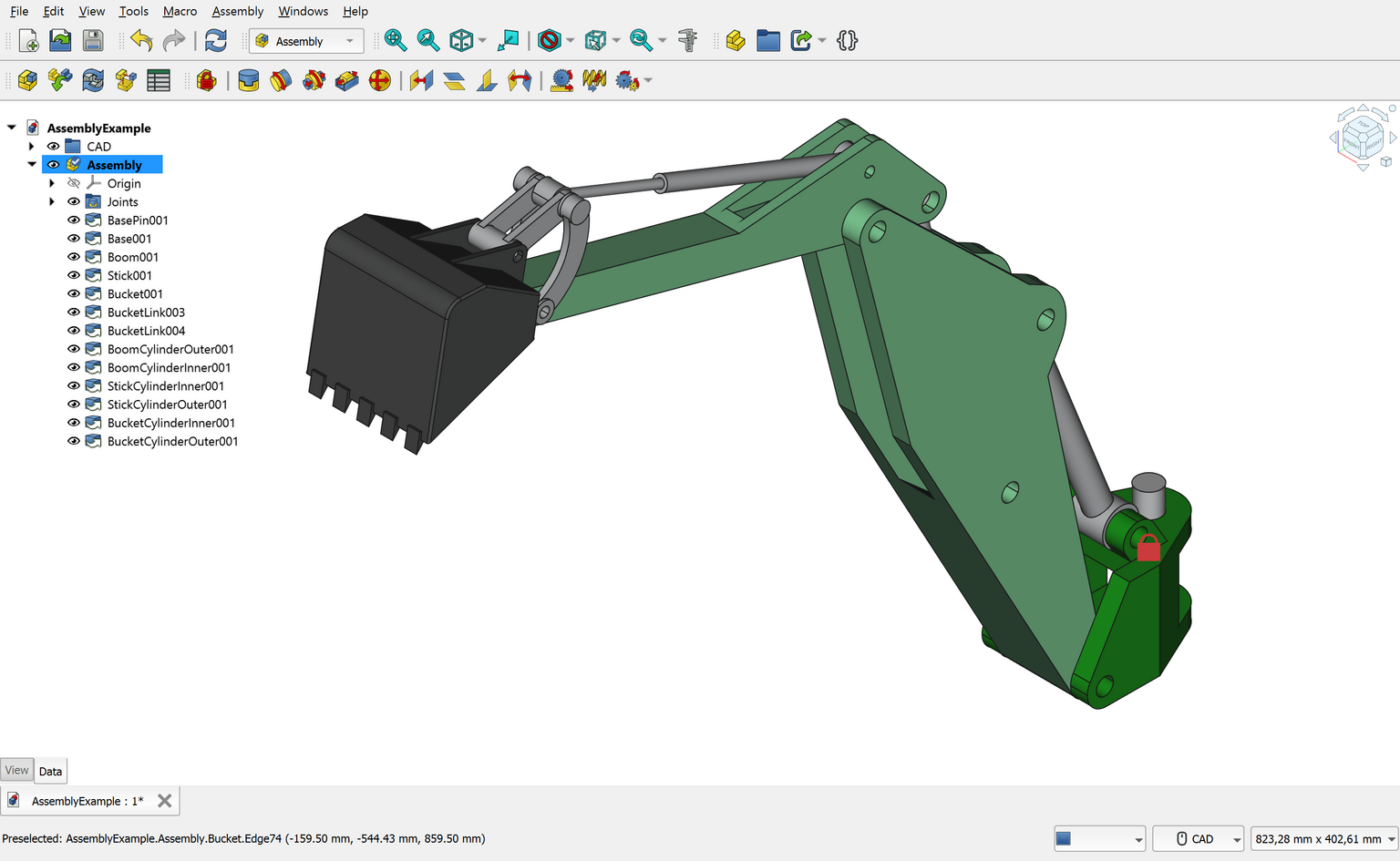 FreeCAD Assembly 3D interface with robotic mechanism