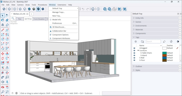 SketchUp Pro 2027 tools and tray panels
